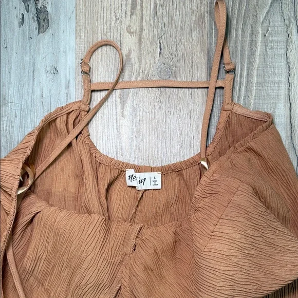 Women's brown gauze Jumpsuit - Picture 3 of 6